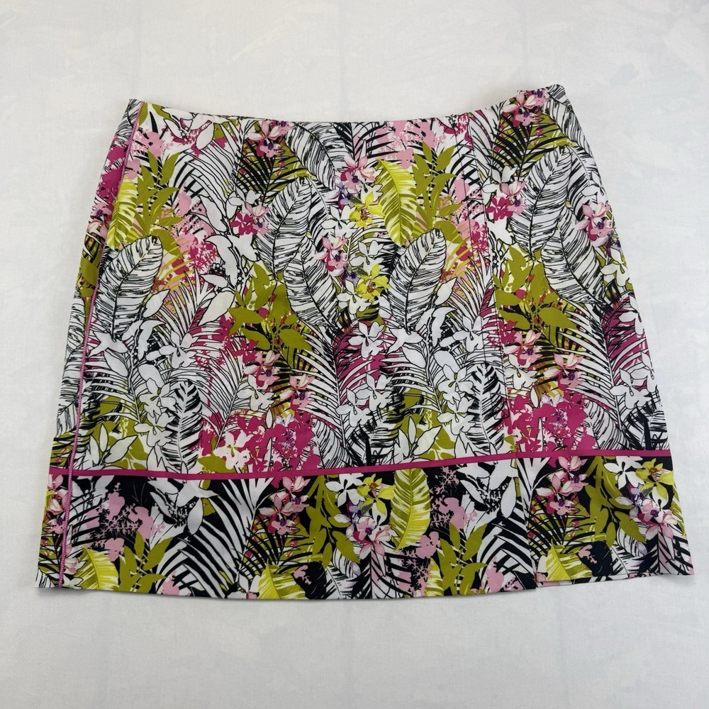 EP Pro Tropical Floral Golf Skort 14 Pink Green Athletic Pull On Tennis